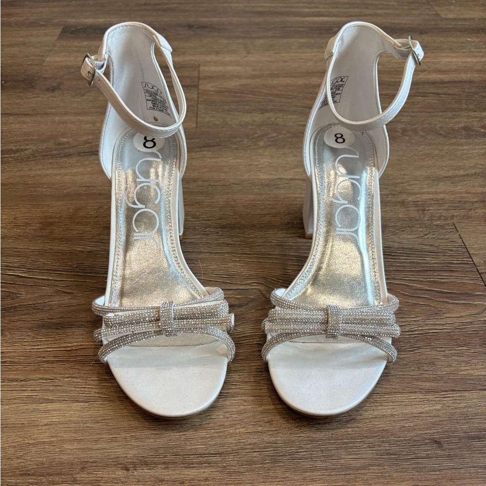Silver and White Block Heels